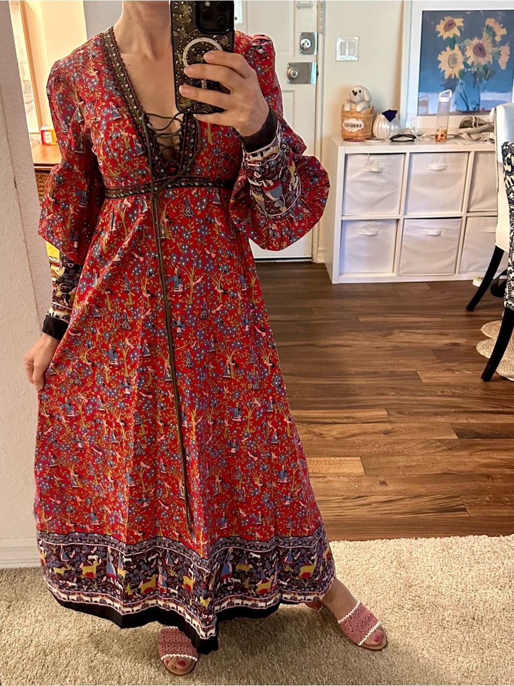 Rare 1970's Black Label Gunne Sax Prairie Dress With Novelty Ram Print / Small - Picture 2 of 15